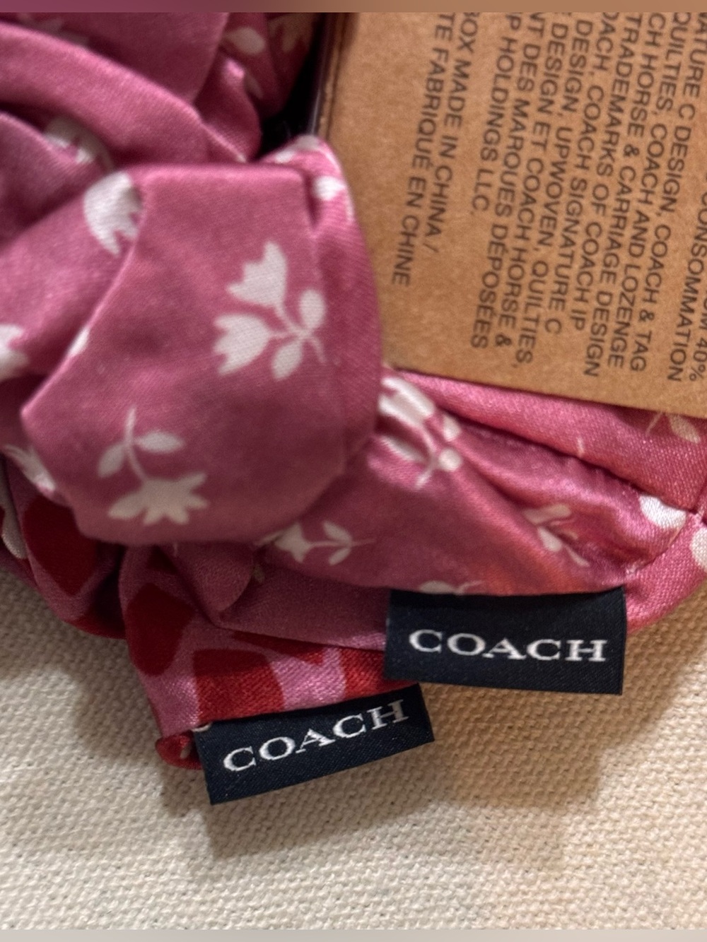 Coach CBO70 Silk-Blend Country Club Floral Print Hair Ties Pack (Pink/Red) - NWT - Picture 4 of 7